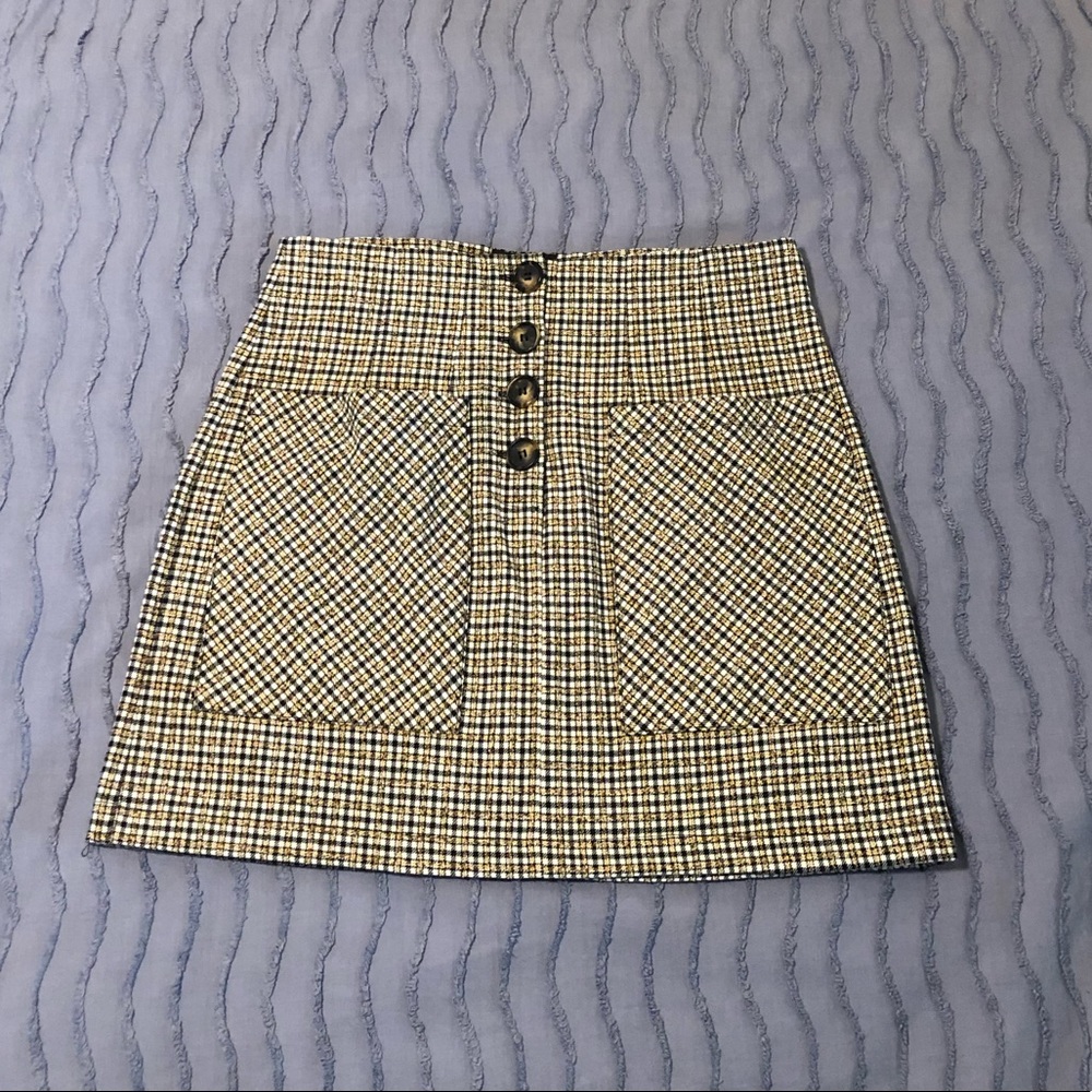 Topshop Plaid High Rise Mini Skirt - Yellow/Black - Size 6